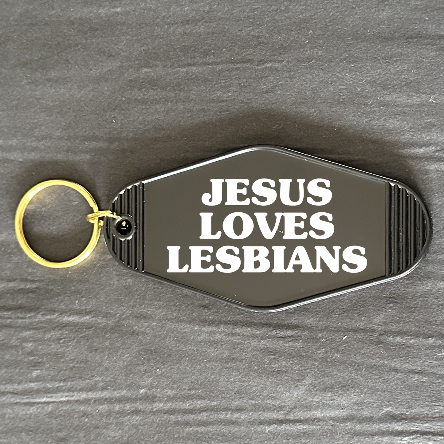 JESUS LOVES LESBIANS KEYRING