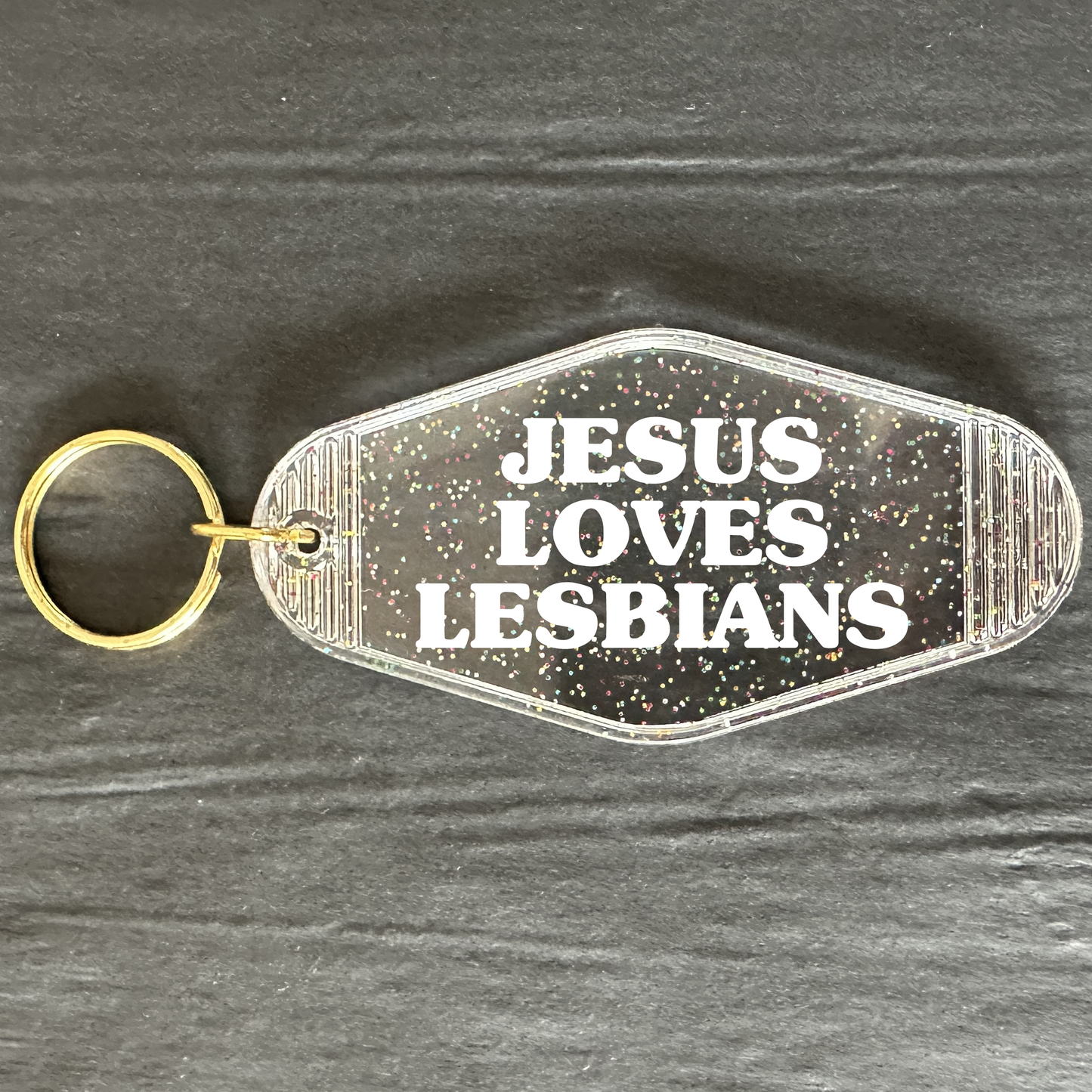 JESUS LOVES LESBIANS KEYRING