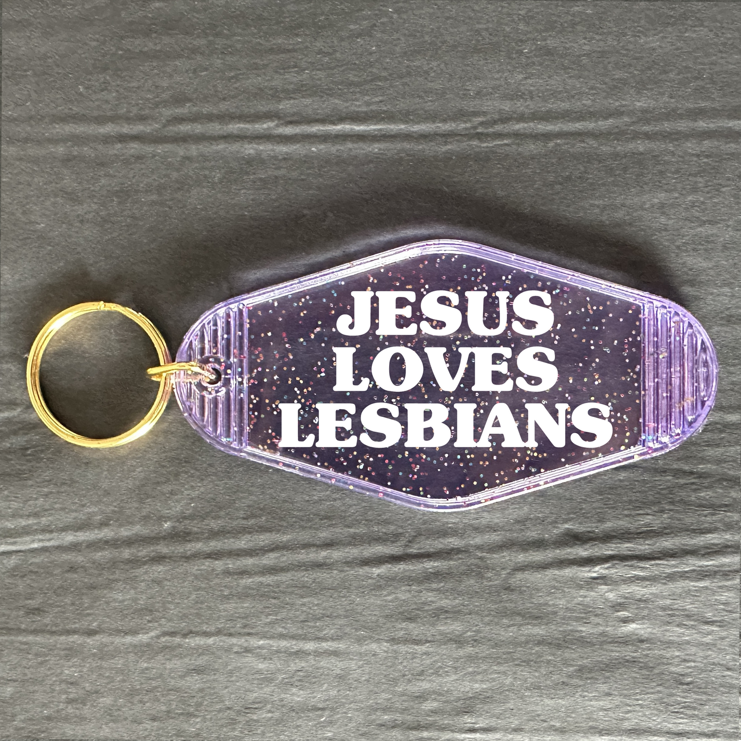 JESUS LOVES LESBIANS KEYRING